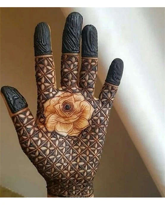 Minimal Blossom And Band Covering Front Hand Mehndi Design